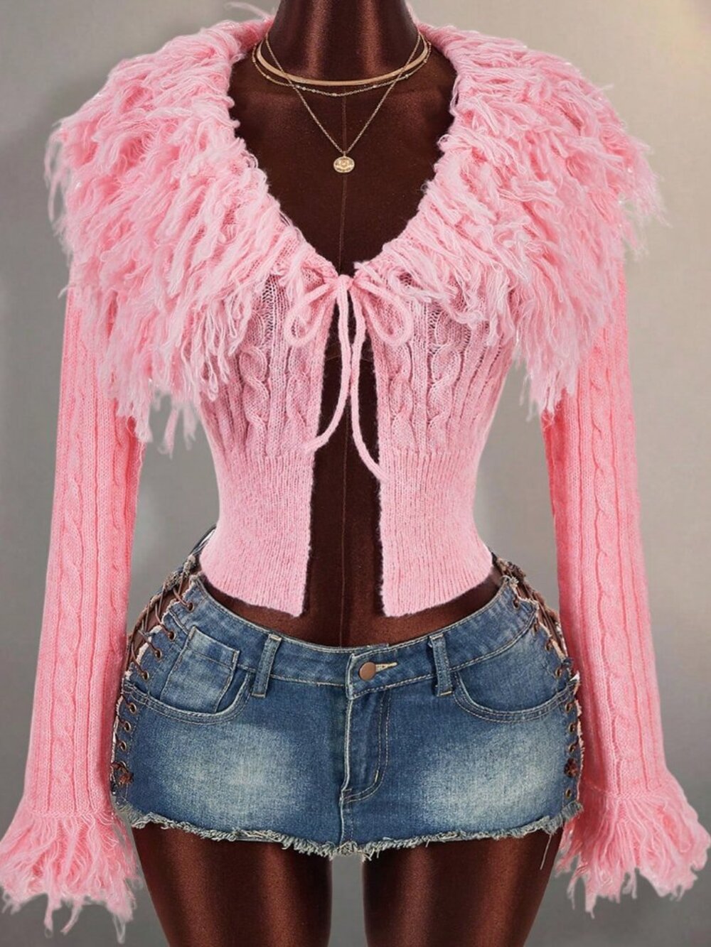 Pink Casual Women's frigne detailed Cardigan